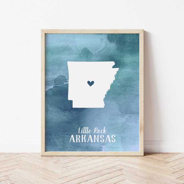 Arkansas Map Blue Watercolor Personalised Art Poster (Creator Uploaded)