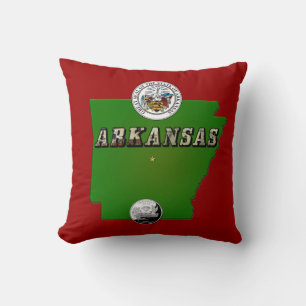 Arkansas Map, Seal and State Faux Quarter Cushion