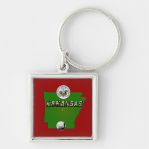 Arkansas Map, Seal and State Faux Quarter Key Ring