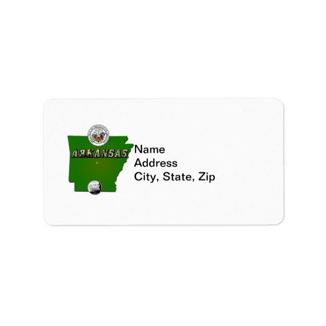 Arkansas Map, Seal and State Faux Quarter Label (Front)