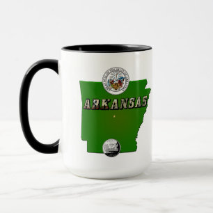 Arkansas Map, Seal and State Faux Quarter Mug