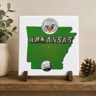 Arkansas Map, Seal and State Faux Quarter Tile
