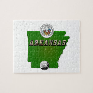 Arkansas Map, Seal and State Quarter Jigsaw Puzzle