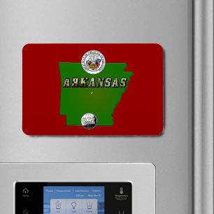 Arkansas Map, Seal and State Quarter Magnet
