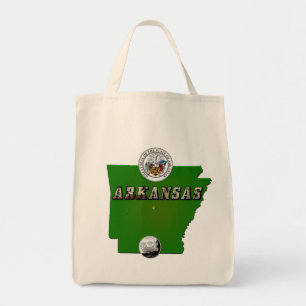 Arkansas Map, Seal and State Quarter Tote Bag