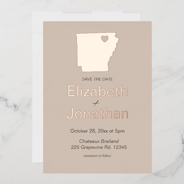 Arkansas Map Wedding Save The Date Rose Gold (Envelope)