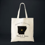 Arkansas Map Wedding Welcome Bag Tote Black & Gold<br><div class="desc">Wedding weekend welcome gift bag for out of town guests to your wedding,  featuring image of Arkansas,  with gold heart.  Fill tote with your favourite goodies.</div>