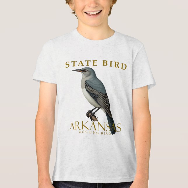 Arkansas Mockingbird Bird Design Tri-Blend Shirt (Front)