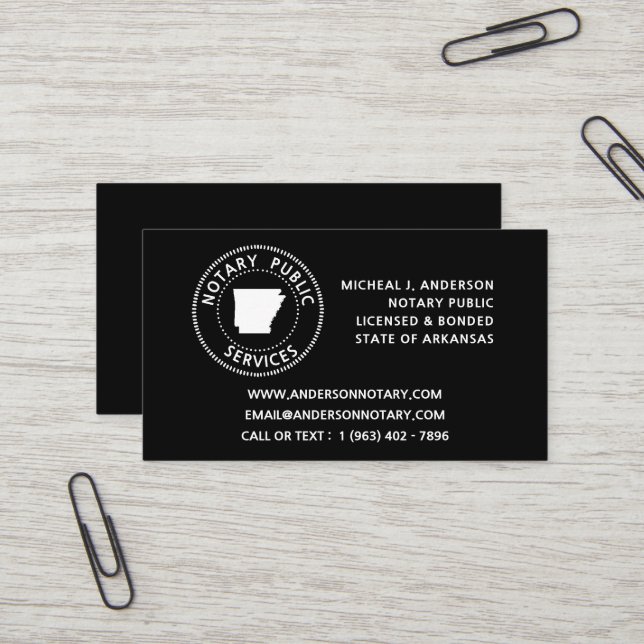 Arkansas Notary Public Services Business Card (Front/Back In Situ)