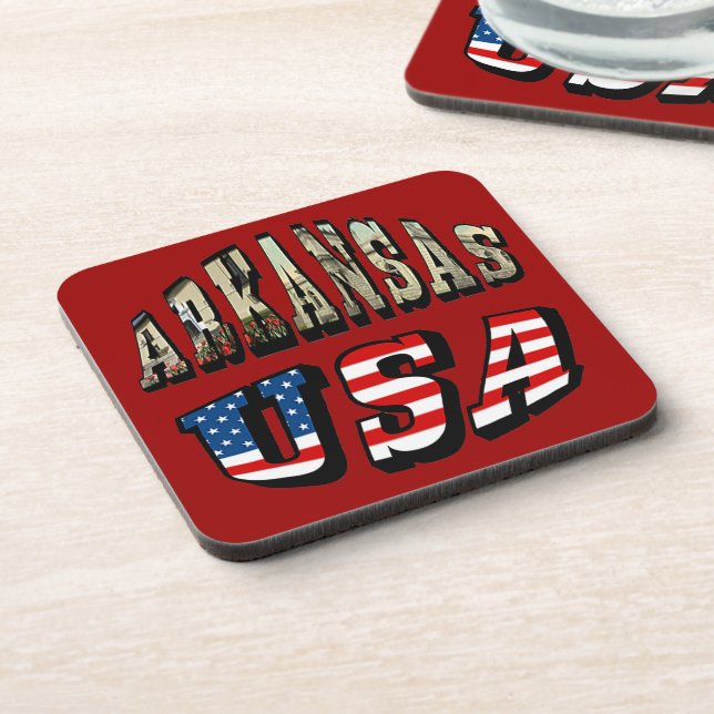 Arkansas Picture and USA Flag Text Coaster (Left Side)