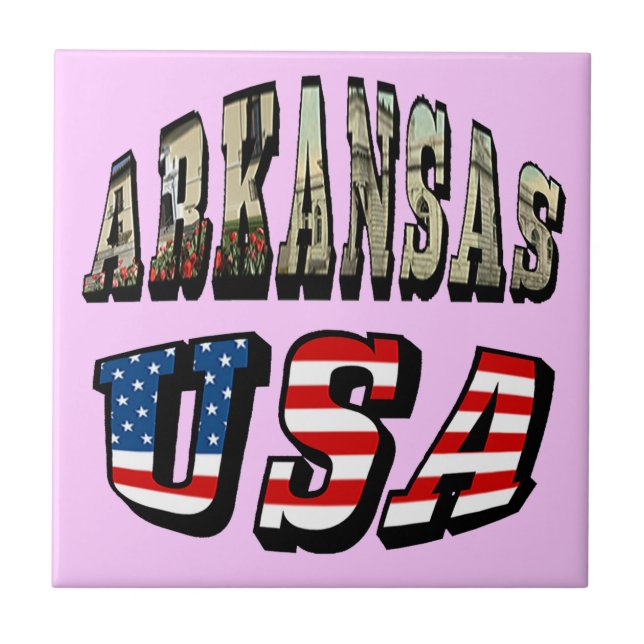 Arkansas Picture and USA Flag Text Tile (Front)