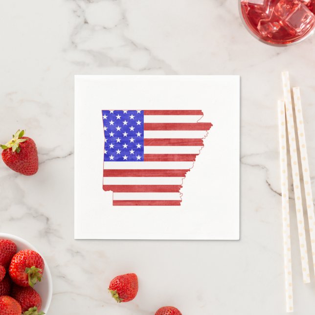 Arkansas Shaped American Flag Patriotic Paper Napkin (Insitu)