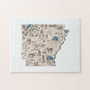 Arkansas Shaped Vintage Arkansan Picture Map Jigsaw Puzzle