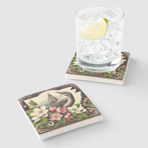 Arkansas State Bird and Flower Nature Pink Stone Coaster