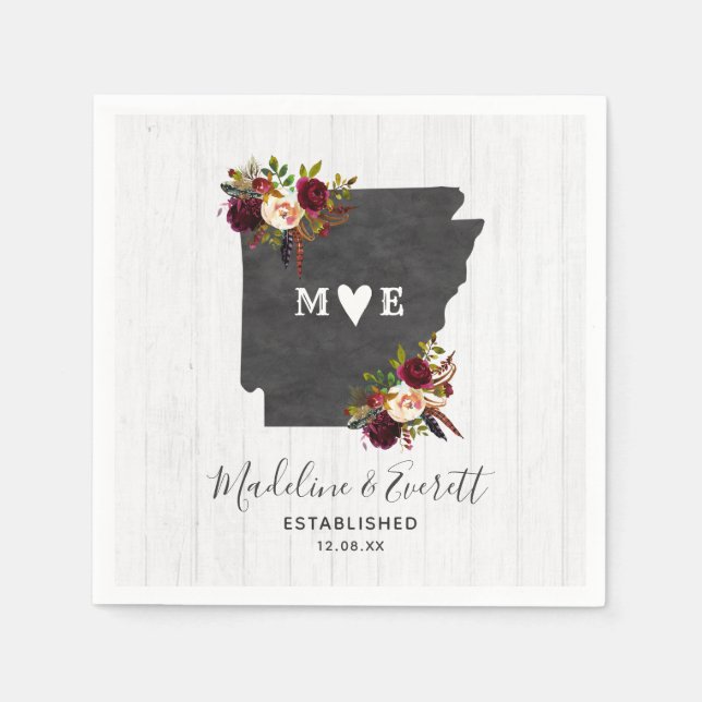 Arkansas State Destination Rustic Wedding Monogram Napkin (Front)