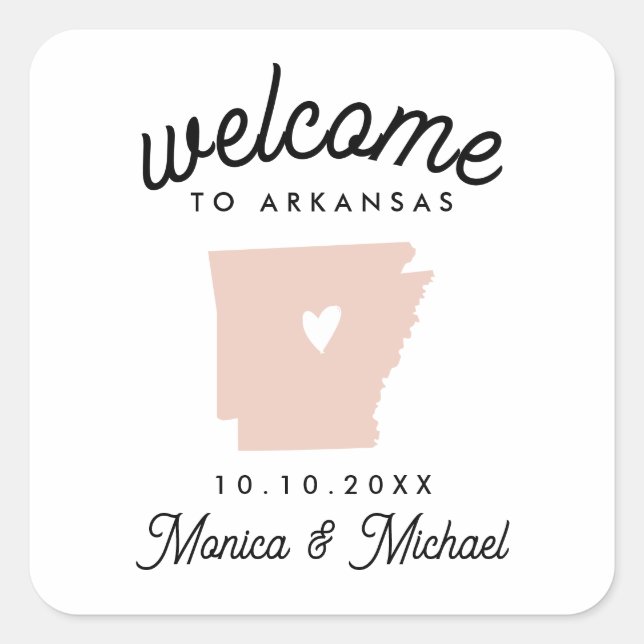 ARKANSAS State  Destination Wedding - ANY COLOR!  Square Sticker (Front)