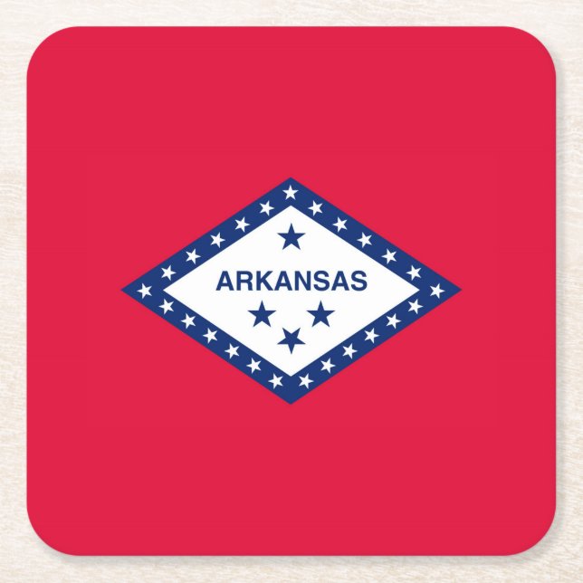 Arkansas State Flag Design Square Paper Coaster (Front)