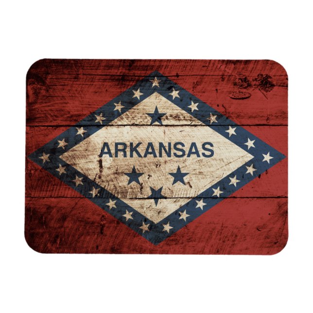 Arkansas State Flag on Old Wood Grain Magnet (Horizontal)