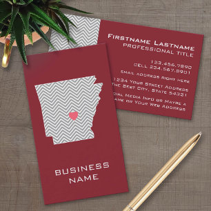 Arkansas State Map with Custom Red Heart and Name Business Card