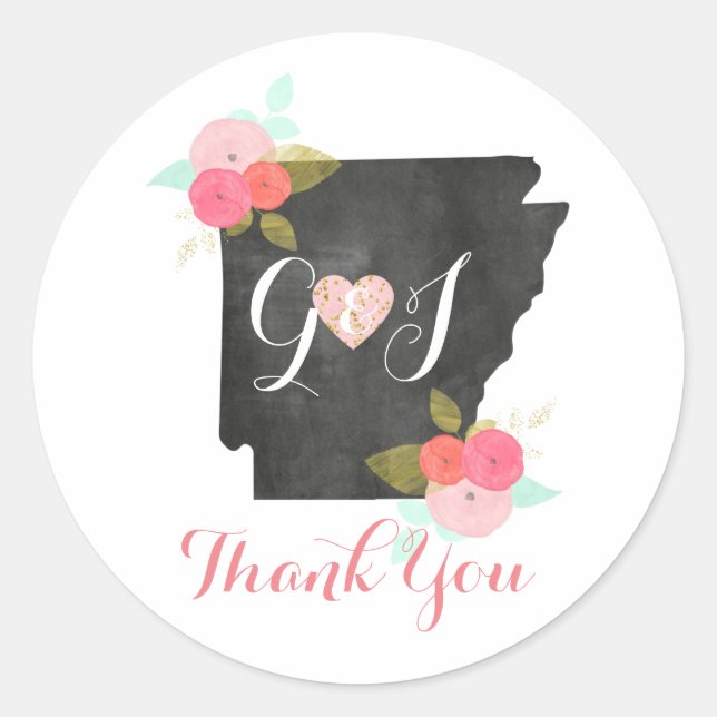 Arkansas State Monogram Wedding Favour Thank You Classic Round Sticker (Front)