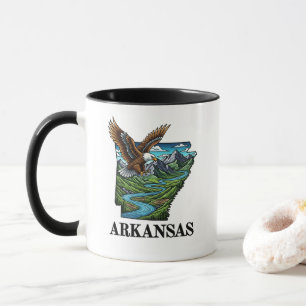 Arkansas State Tattoo Style Bald Eagle Mountains Mug