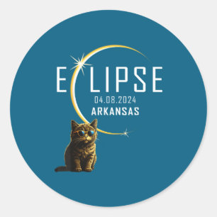 Arkansas Total Solar Eclipse 2024 Funny Cat Gles T Classic Round Sticker