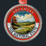 Arkansas Travel Art Badge Metal Tree Decoration<br><div class="desc">Arkansas retro vector travel design. This retro-style travel art,  with its blend of bold colours and vintage allure,  is designed to inspire a sense of adventure.</div>