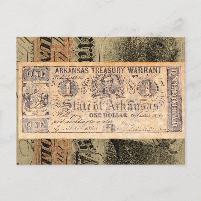 Arkansas Treasury Civil War Antique Money Postcard (Front)