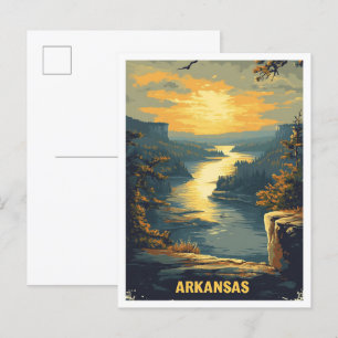 Arkansas USA Art Vintage Illustration Travel Postcard