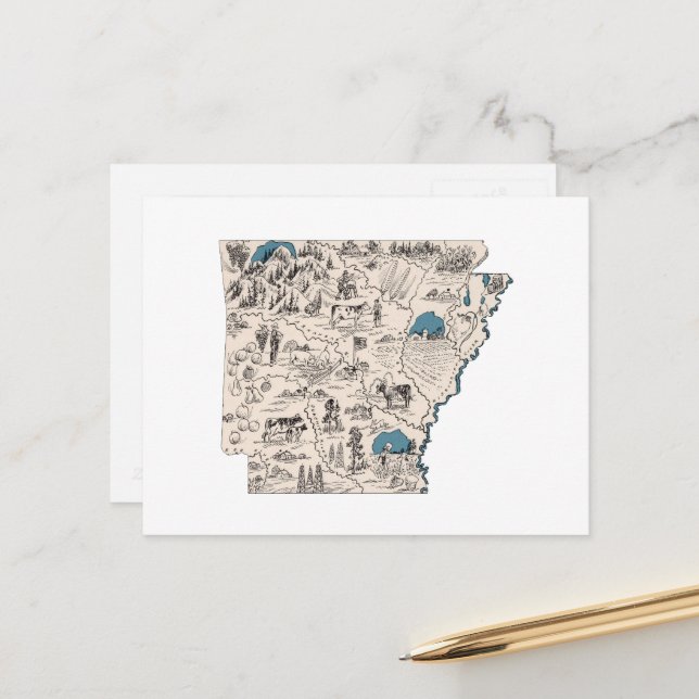 Arkansas Vintage Picture Map Antique State Chart Postcard (Front/Back In Situ)