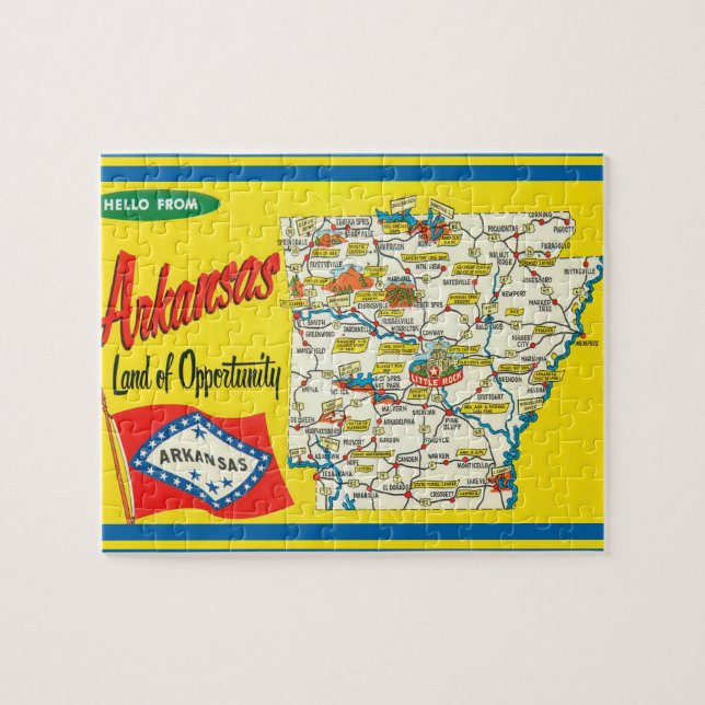 Arkansas Vintage Road Map Postcard  Jigsaw Puzzle (Horizontal)