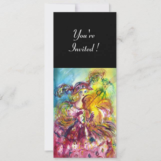 ARLECCHINA VIOLINIST  Mardi Gras Masquerade Party Invitation (Front)
