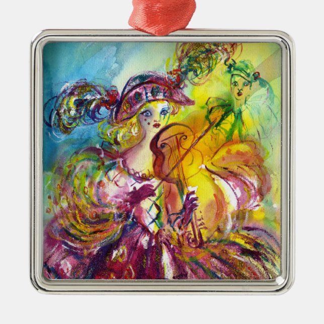 ARLECCHINA  VIOLINIST / Venetian Carnival Night Metal Tree Decoration (Front)