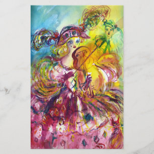 ARLECCHINA  VIOLINIST / Venetian Carnival Night Stationery