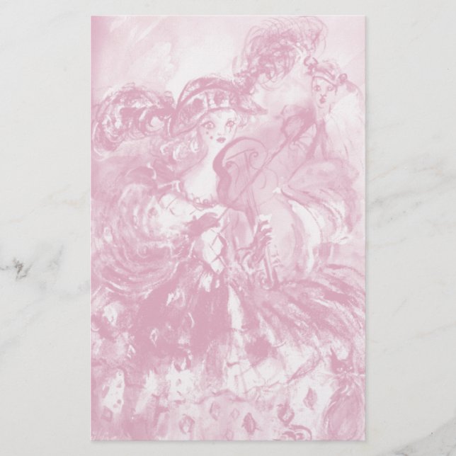 ARLECCHINA  VIOLINIST / Venetian Carnival Night Stationery (Front)