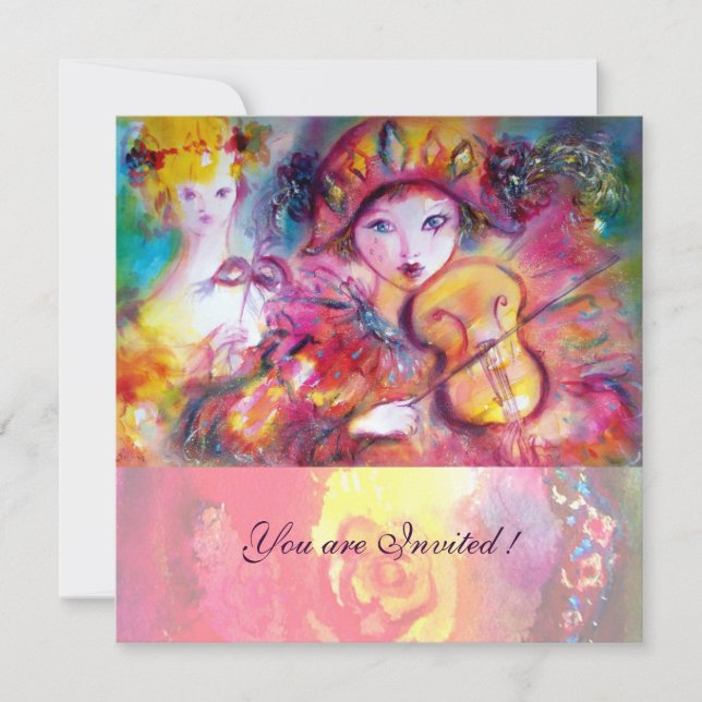 ARLECCHINO AND COLOMBINA /Venetian Mardi Gras Invitation (Front)