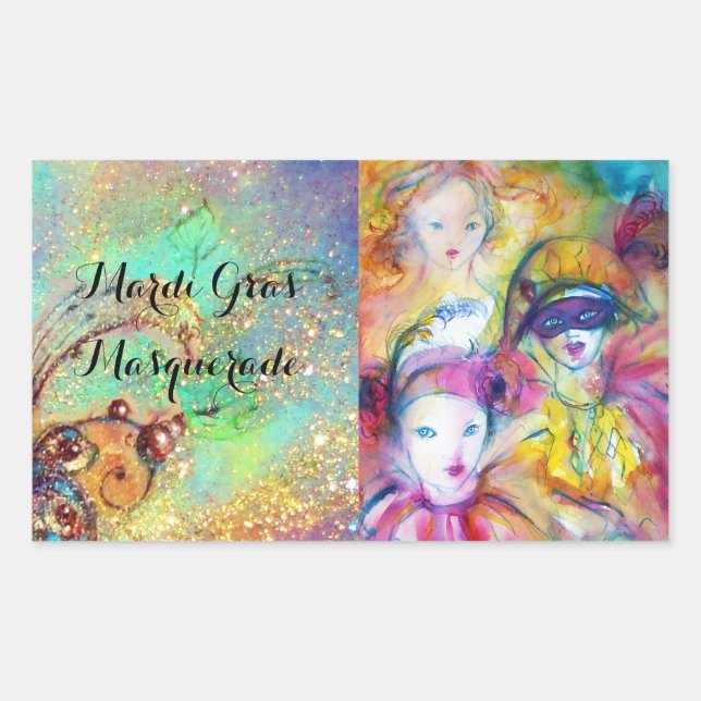 ARLECCHINO PIERO AND COLOMBINA MASQUERADE PARTY RECTANGULAR STICKER (Front)