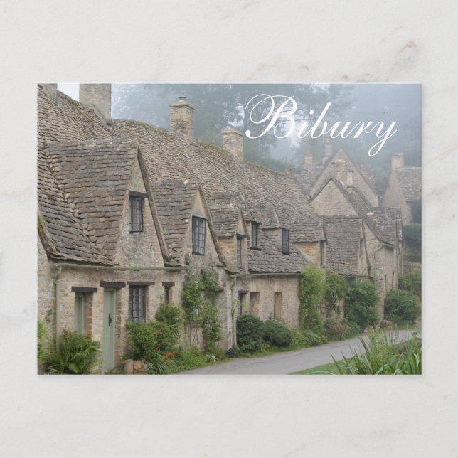 Arlington Row, Cotswolds, 'Bibury' text postcard (Front)
