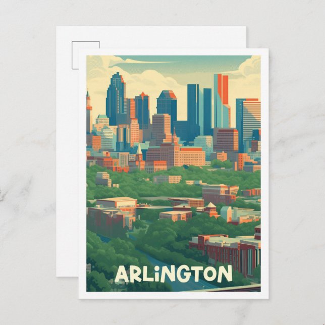Arlington Texas Art Vintage Travel Illustration Postcard (Front/Back)