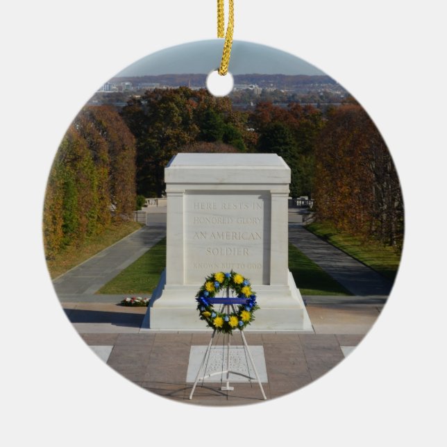 Arlington Tomb of the Unknown Soldier, Yellow Wrea Ceramic Tree Decoration (Front)