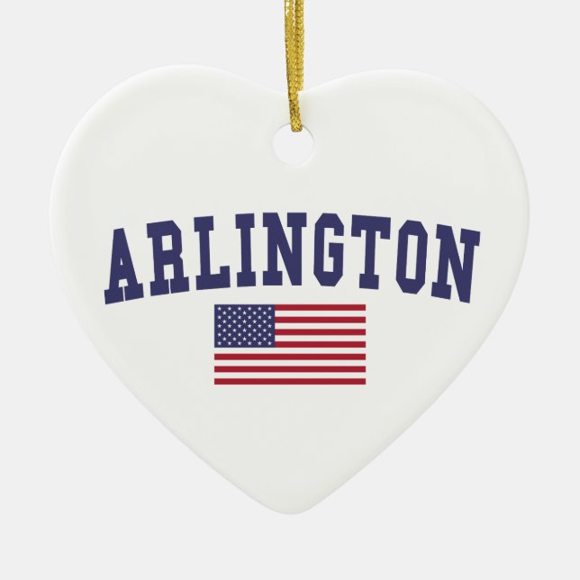 Arlington VA US Flag Ceramic Tree Decoration (Front)
