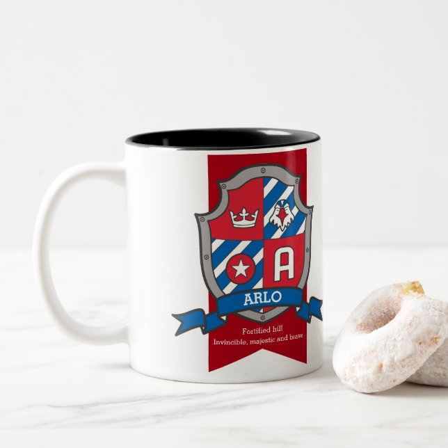 Arlo crest bird red blue name meaning letter A mug (With Donut)
