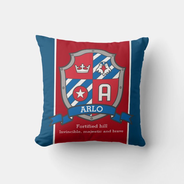 Arlo name meaning shield red blue bird pillow (Front)