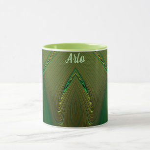 ARLO ~ Zany 3D Fractal ~ Gold Green Mug