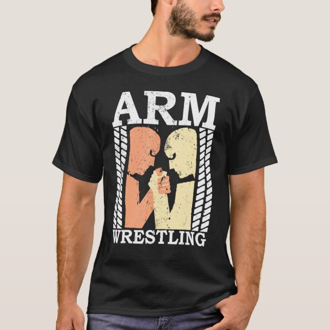 Arm Wrestling Armwrestler Athlete Squeezing Biceps T-Shirt (Front)