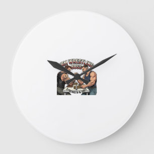 Arm Wrestling Boss - Retro Strength and Grit Art  Large Clock