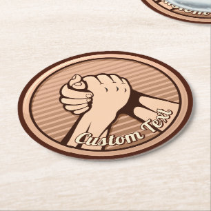 Arm wrestling Bronze Round Paper Coaster