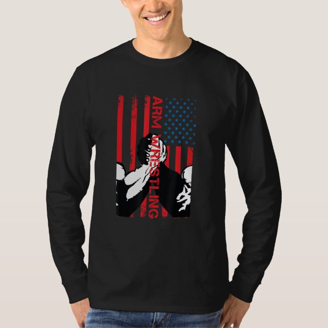 Arm Wrestling Usa Flag T-Shirt (Front)