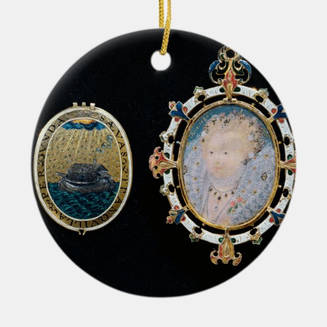 Armada Jewel, miniature of Queen Elizabeth I enclo Ceramic Tree Decoration (Front)