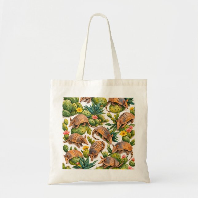 Armadillo Cactus Botanical Pattern Tote Bag (Front)